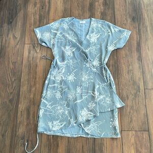 Aritzia Babaton Wallace Light Blue Floral Print Wrap Mini Dress